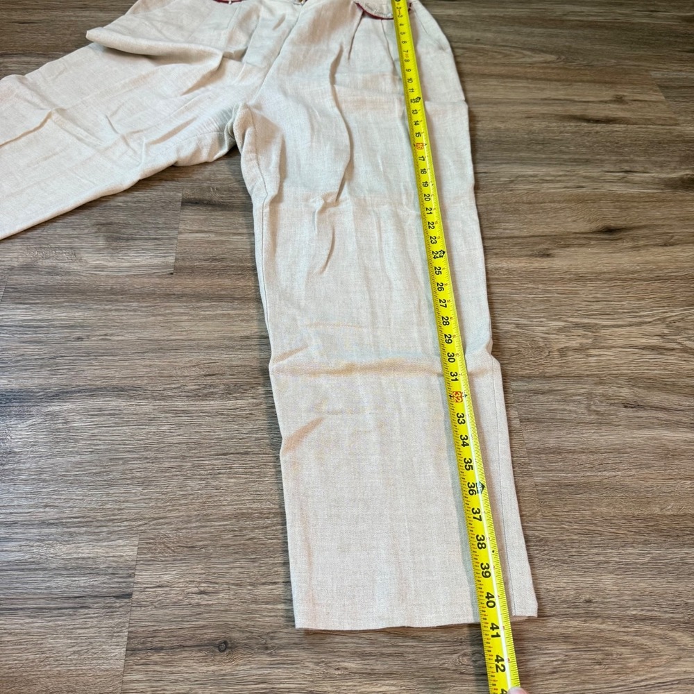 Vintage Dorothy Schoelen Platinum Pant 90s Linen Blend Prairie | Cream Red | 16 - Picture 9 of 9